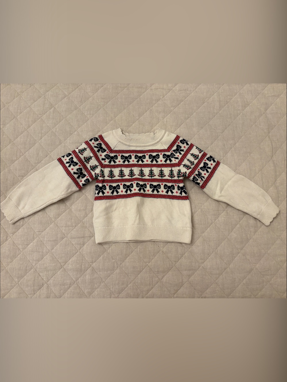 Janie and Jack Cream Fair Isle Crewneck Sweater with Red and Navy Accents